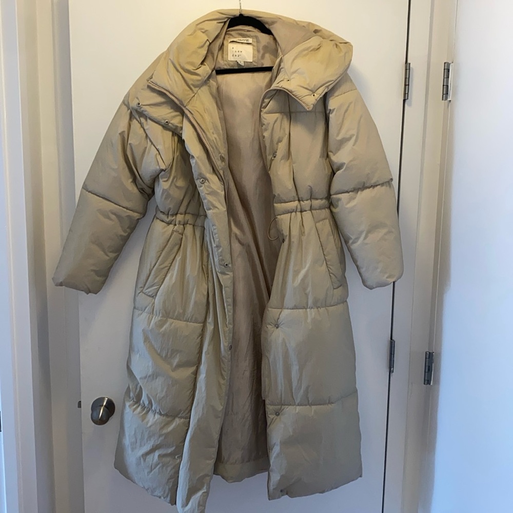 A New Day Cream Women’s Hooded Duvet Puffer Jacket, size Large